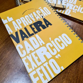 Contra-capa do Caderno de estudos Planejamente evidenciando a citação da Profª. Márcia Chiréia: “A aprovação valerá cada exercício feito”.